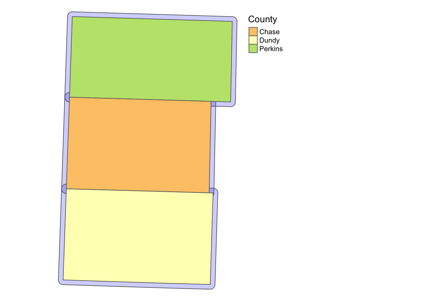 Buffers around the three counties