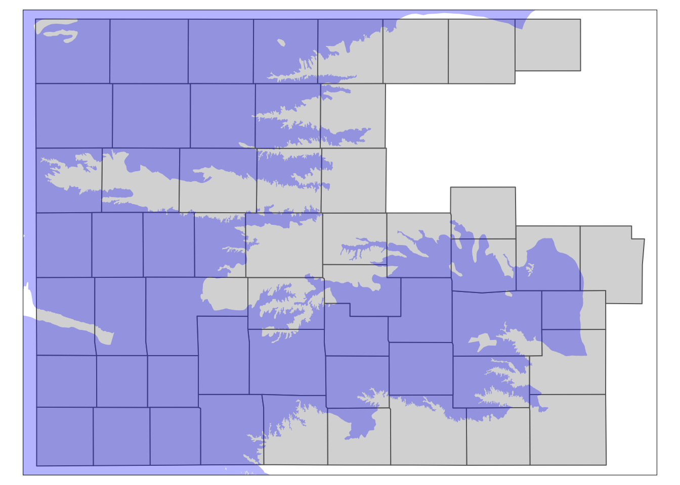 The results of spatially subsetting Kansas counties based on HPA boundary