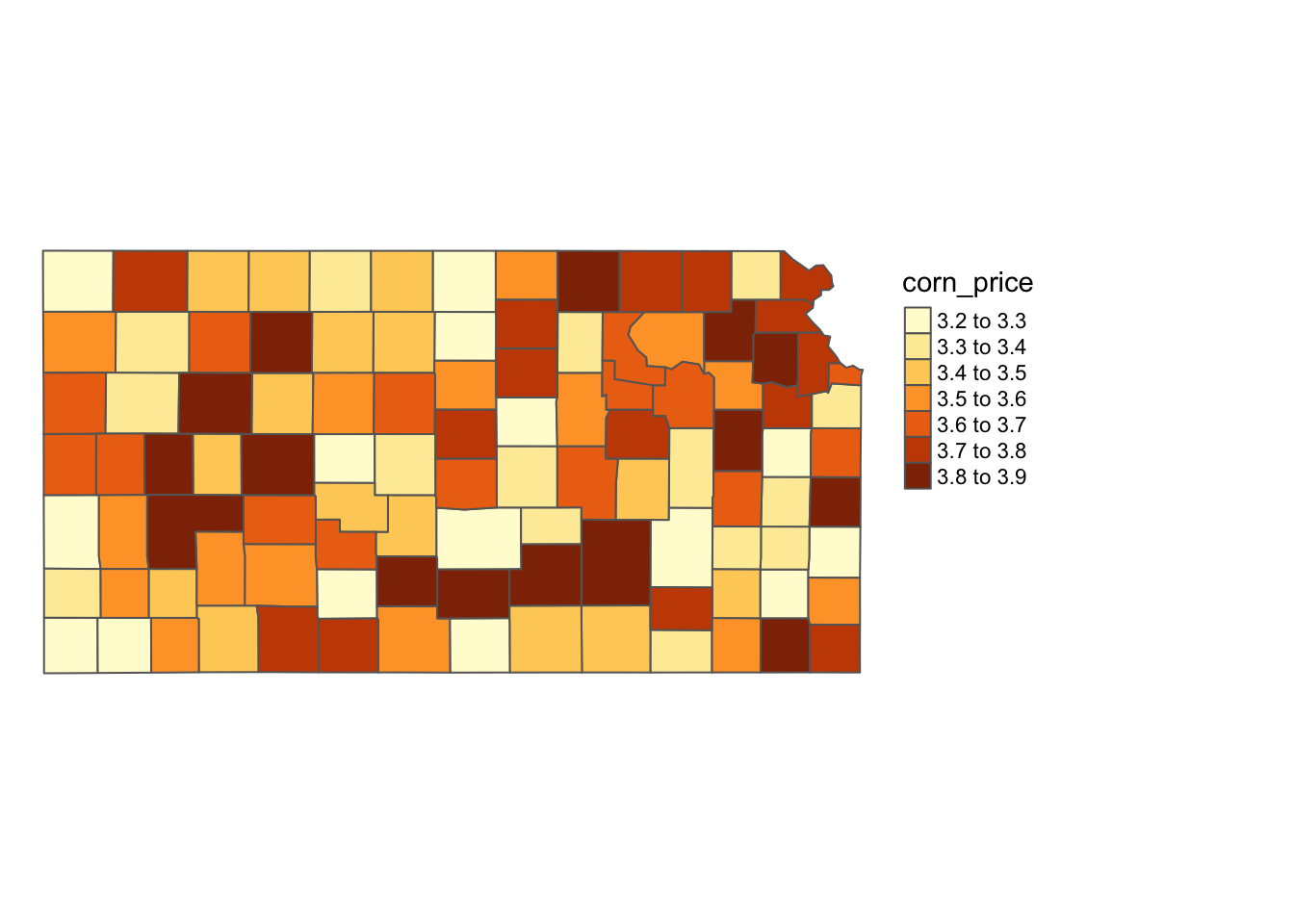 Map of county-level fake corn price