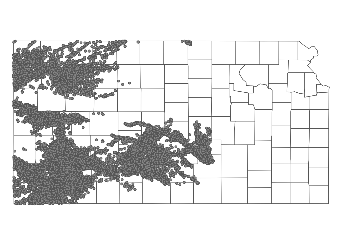 Kansas county boundaries and wells that overlie the HPA