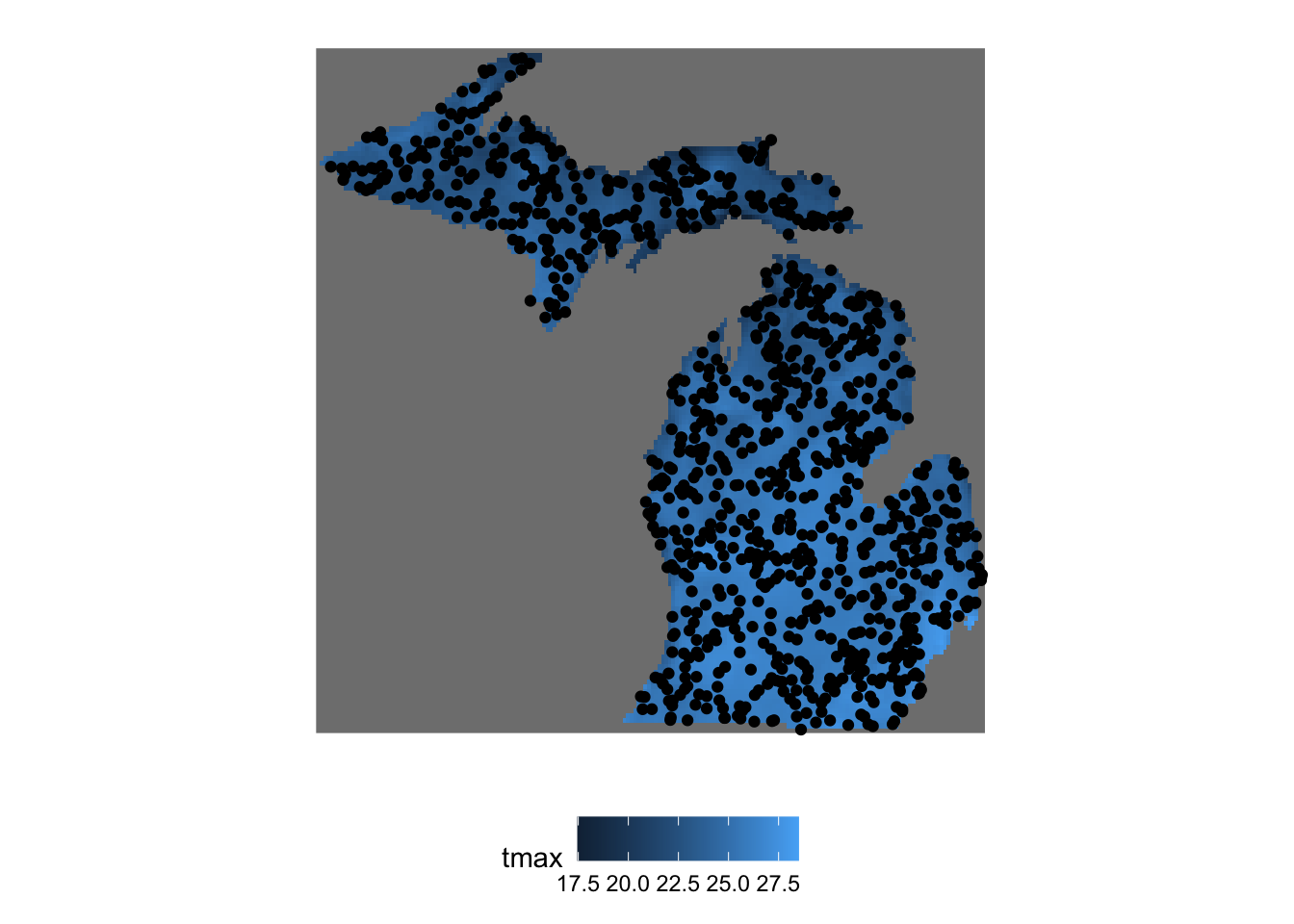 Map of randomly located points inside Michigan