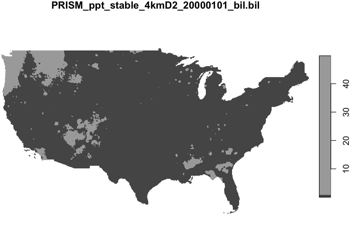 PRISM precipitation data for January 1, 2000